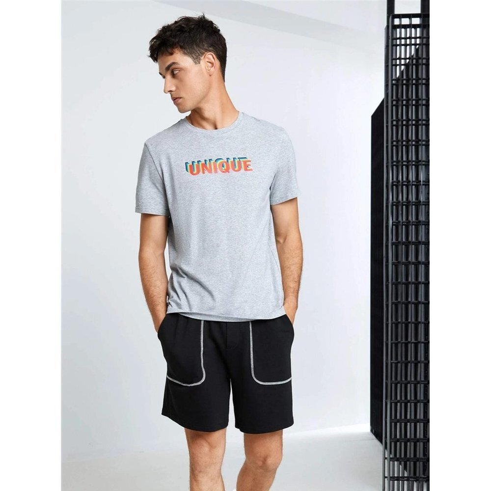 New SHEIN Men Letter Graphic Tee & Shorts Set - Size large